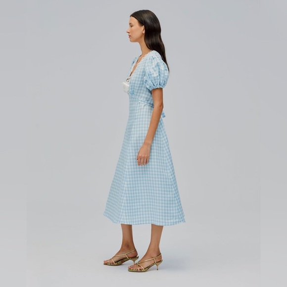 NWT SLEEPER The Genus Rosa Linen Blend Gingham Midi Dress in Blue Vichy Sz XL - Picture 12 of 15